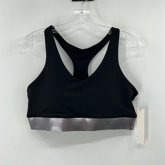 Aqua Athletic Bloomingdale's Exclusive Racerback Sports Bra - Black/Silver - XL - Picture 1 of 5